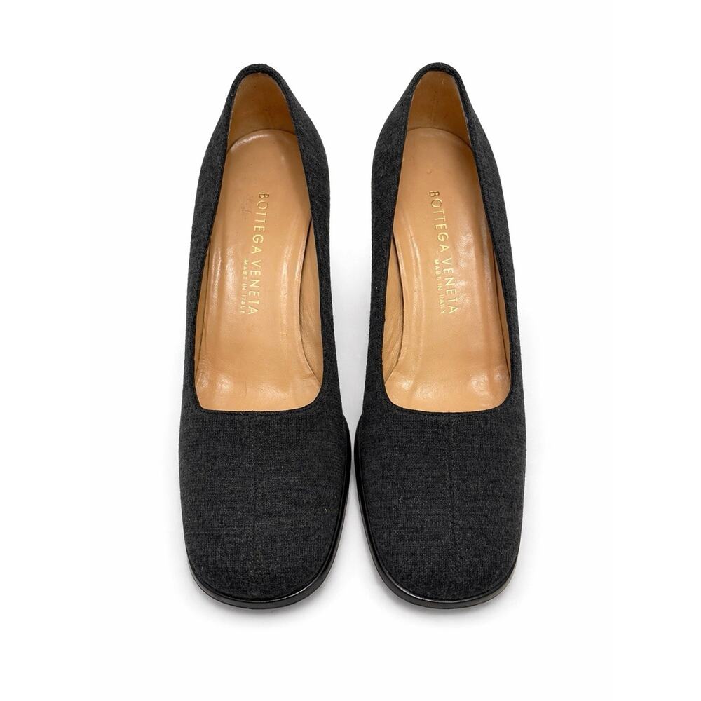 Vintage Bottega Veneta Heels 7.5B Black Fabric Pumps Square Toe Block Heel Italy